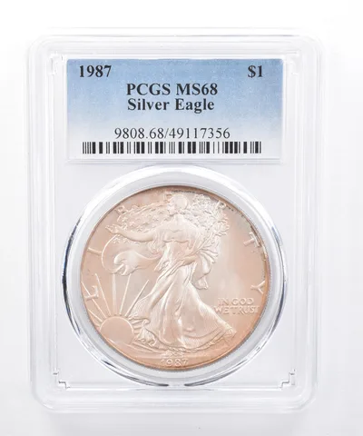1987 American Silver Eagle MS68 PCGS Iridescent Tone *8479