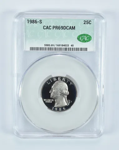 1986-S Washington Quarter PR69 DCAM CAC CACg