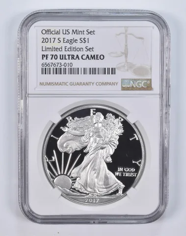 2017-S PF70 UCAM American Silver Eagle Limited Edition Set NGC Brown Label