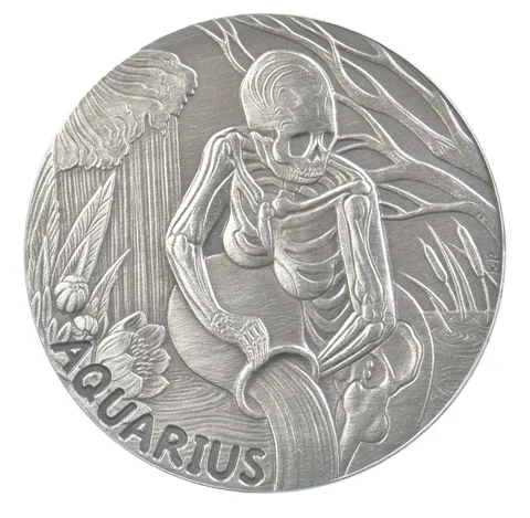 2015 Skullcoins Memento Mori Zodiac Aquarius Silver *6703