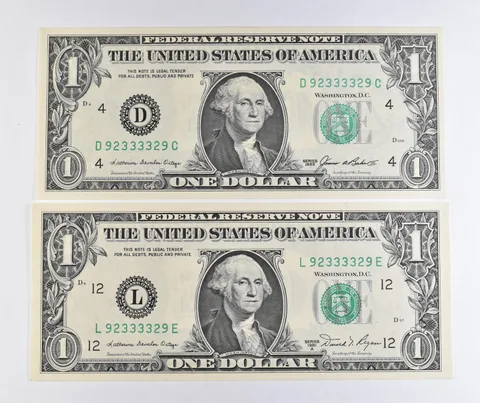 Lot (2) Matching Radar Numbers 1985/1981 A $1 Cleveland OH / CA FRN *1702
