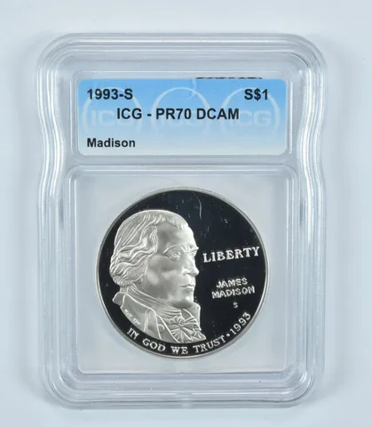 1993-S James Madison Commemorative Silver Dollar PR70 DCAM ICG