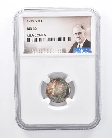 1949-S Roosevelt Dime MS66 NGC Blue Tone a7917