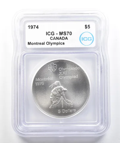 1974 Canada 5 Dollars Silver Montreal Olympics Native American MS70 ICG *9840
