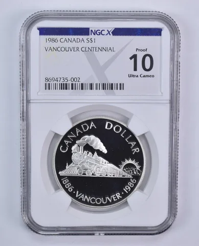 1986 Canada 1 Dollar Silver Vancouver Centennial Proof 10 UCAM NGC NGCX