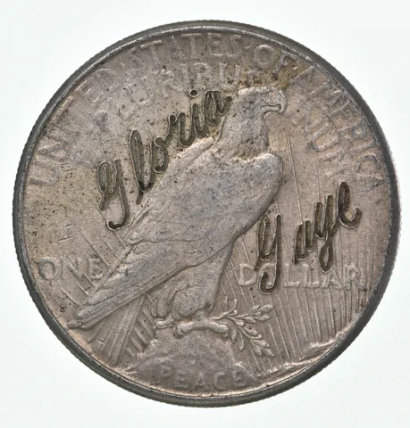 1922-S Peace Silver Dollar Gloria Gaye Love Token *9556