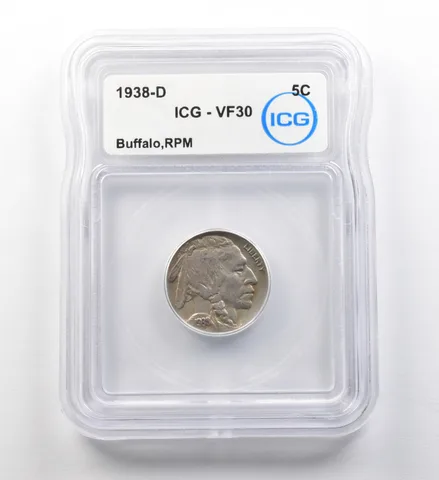 1938-D Indian Head Buffalo Nickel RPM VF30 ICG ERROR *8202