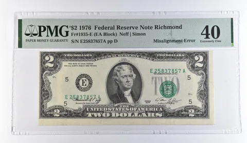 1976 $2 Richmond VA Misalign Error FRN Fr#1935-E Extremely Fine 40 PMG *9481