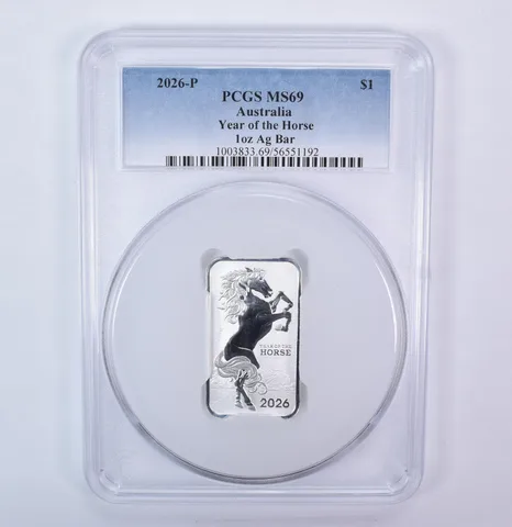 2026-P Australia 1 Dollar Silver Year Of The Horse 1 Oz Bar MS69 PCGS