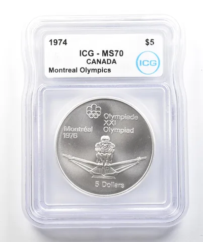 1974 Canada 5 Dollars Silver Montreal Olympics Rowing MS70 ICG