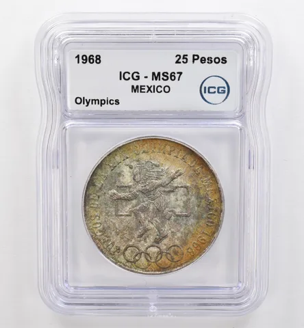 1968 Mo Mexico 25 Pesos Olympics MS67 ICG Beautiful Tone *9503