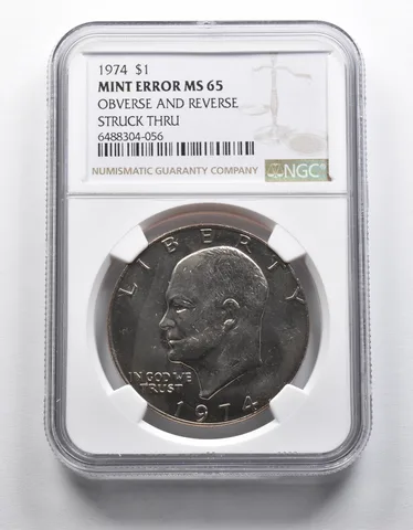 Mint Error MS65 1974 Eisenhower Dollar OBV & REV Struk Thru NGC *1865