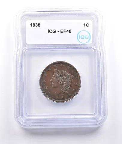 1838 Matron Head Large Cent EF40 ICG *6899