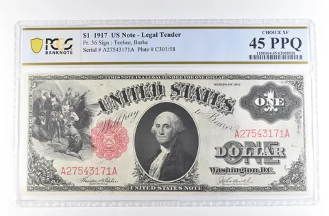 1917 $1 US Legal Tender Large Note Fr#36 Red Seal Choice XF 45 PPQ PCGS *2355
