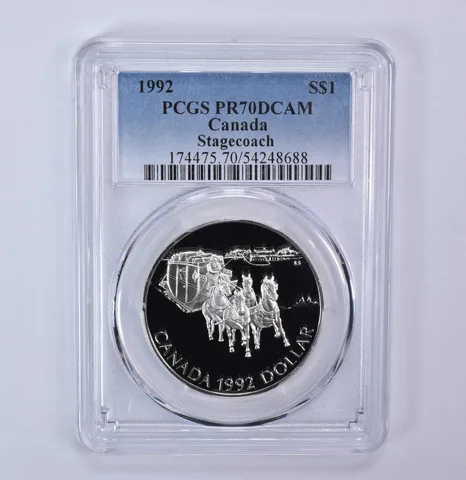 1992 Canada 1 Dollar Silver Stagecoach PR70 DCAM PCGS Blue Label
