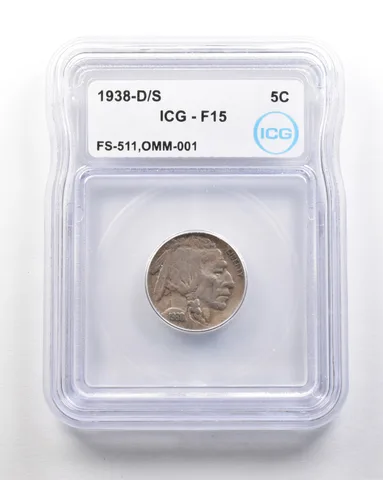 1938-D/S Indian Head Buffalo Nickel Mint Error FS-511 OMM-001 F15 ICG *1672