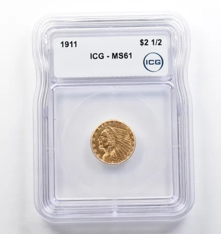 1911 $2.50 Indian Head Gold Quarter Eagle MS61 ICG *9436