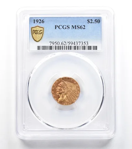 1926 $2.50 Indian Head Gold Quarter Eagle MS62 PCGS