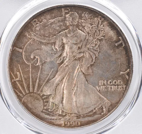 1990 American Silver Eagle AU58 PCGS Beautiful Tone *1536