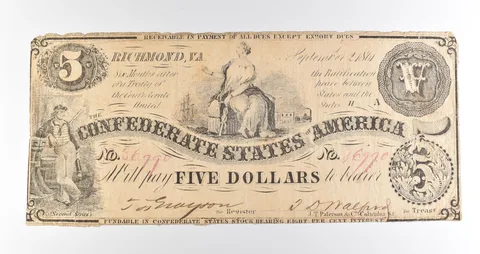 1863 $5 Richmond VA Confederate States Of America Obsolete Note *3888