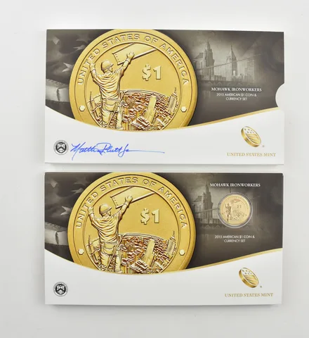 2015 American $1 Coin & Currency Set Mohawk Ironworkers Hand Signed US *2270