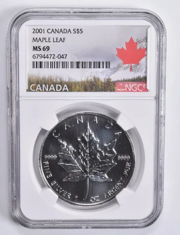 2001 Canada 5 Dollars Silver Maple Leaf MS69 NGC Canada Lbl