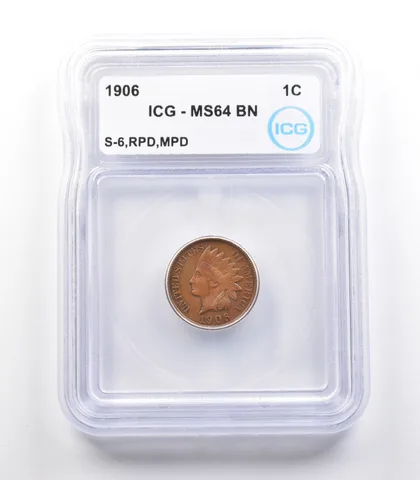 1906 Indian Head Cent Mint Error S-6 RPD MPD MS64 BN ICG *2311