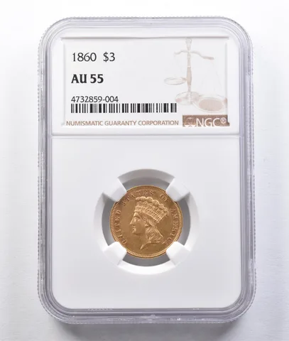 1860 $3 Indian Princess Head Gold Three Dollars AU55 NGC *2936