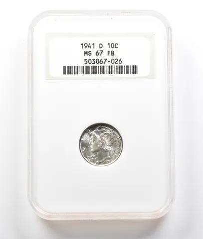 MS67 FB 1941-D Mercury Dime NGC OLD Early Generation Holder *8051