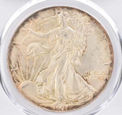 1997 American Silver Eagle AU55 PCGS Beautiful Tone *1532