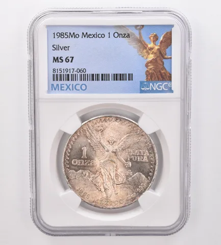 1985 Mo Mexico 1 Onza Silver Libertad MS67 NGC Beautiful Tone *9918