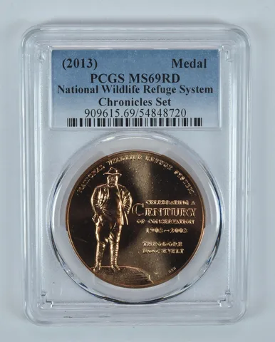 (2013) Roosevelt Wildlife Refuge Medal Coin & Chronicles Set MS69 RD PCGS