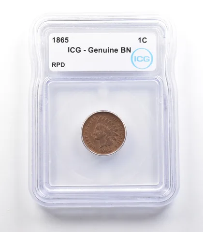 1865 Indian Head Cent Mint Error RPD Genuine BN ICG a2322