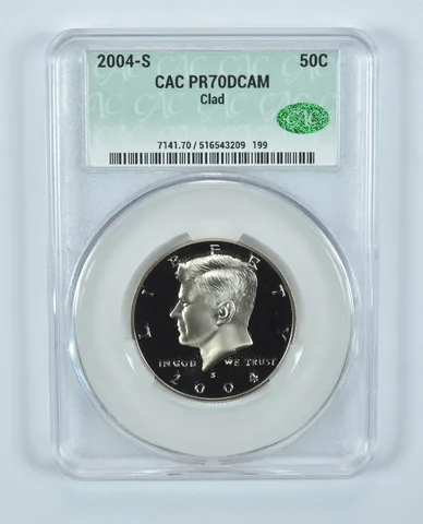 2004-S Kennedy Half Dollar CLAD PR70 DCAM CAC CACg