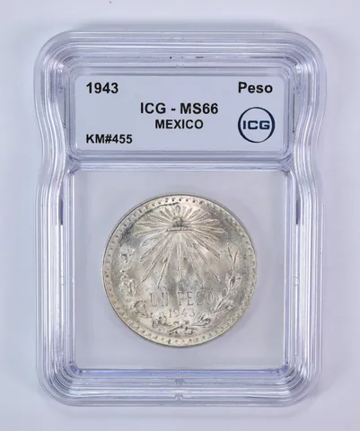 1943 M Mexico Peso Silver KM#455 MS66 ICG