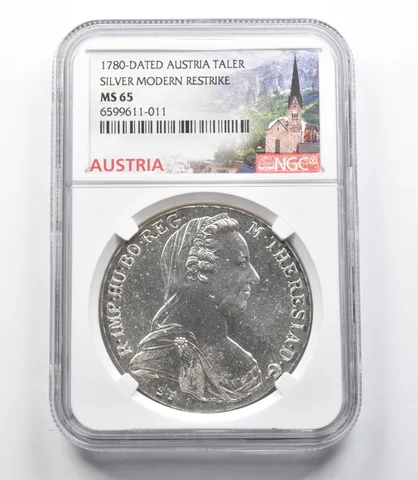 1780-Dated Austria Taler Silver Modern Restrike MS65 NGC