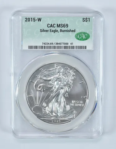 2015-W Burnished Silver Eagle MS69 CAC CACg