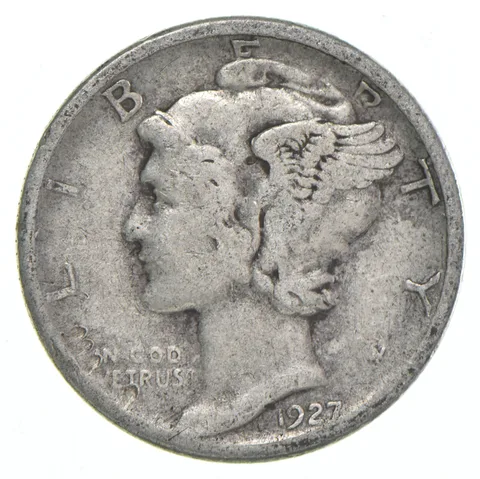 VG+ 1927-D Mercury 90% Silver Dime