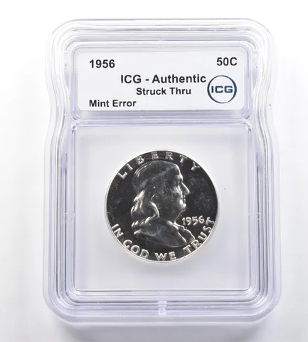 1956 Franklin Half Dollar Mint Error Struck Thru Authentic ICG *7655