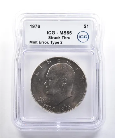 1976 Eisenhower $1 Type 2 Mint Error Struck Thru MS65 ICG *4274