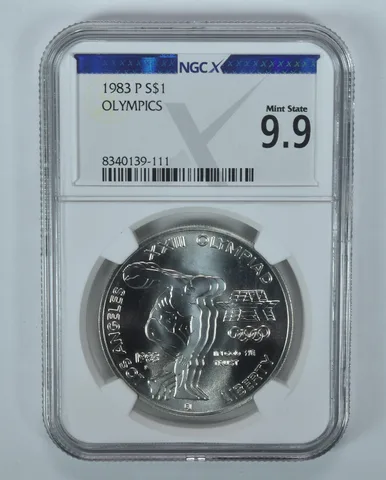1983-P Olympic Discus Commemorative Silver Dollar Mint State 9.9 NGC X NGCX