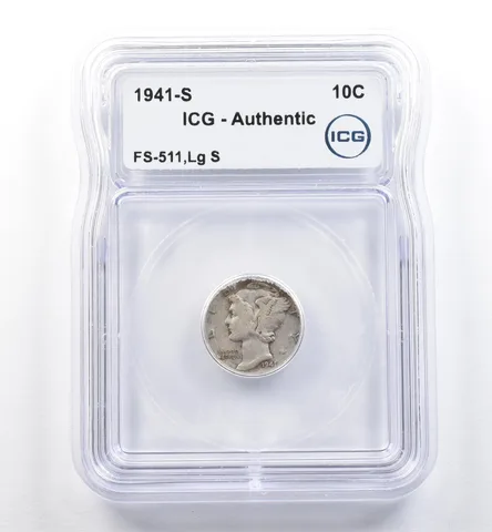 1941-S Mercury Dime FS-511 Lg S Authentic ICG *5985