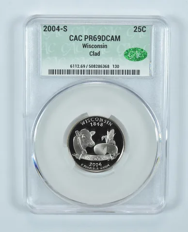 2004-S Washington State Quarter Wisconsin CLAD PR69 DCAM CAC CACg