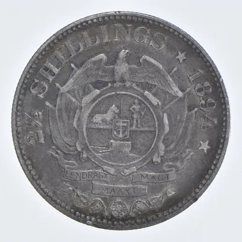 SILVER - WORLD Coin - 1894 South Africa 2 1/2 Shillings - World Silver Coin *758
