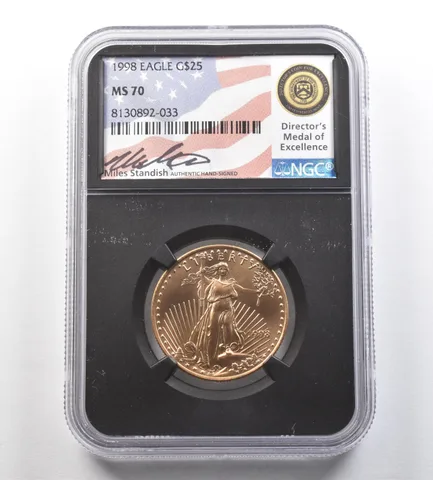 1998 $25 American Gold Eagle 1/2 Oz MS70 NGC Miles Standish *2573