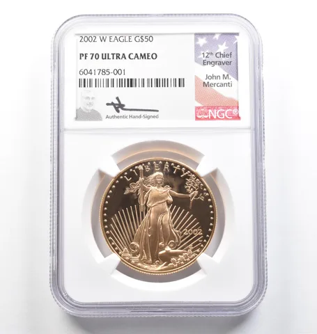 2002-W $50 American Gold Eagle Mercanti 1 Oz Gold PF70 UCAM NGC *9813