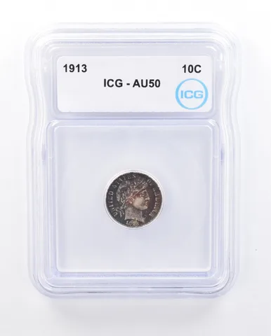 1913 Barber Dime AU50 ICG Beautiful Tone *4878