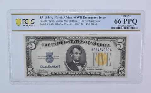 1934 A $5 North Africa WWII Emergency Fr#2307 Unc 66 PPQ PCGS *8103