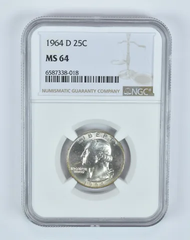 MS64 1964-D Washington Quarter NGC - Golden End of Roll Tone a4988