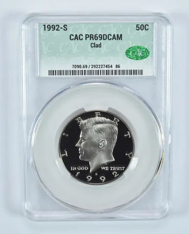 1992-S Kennedy Half Dollar CLAD PR69 DCAM CAC CACg